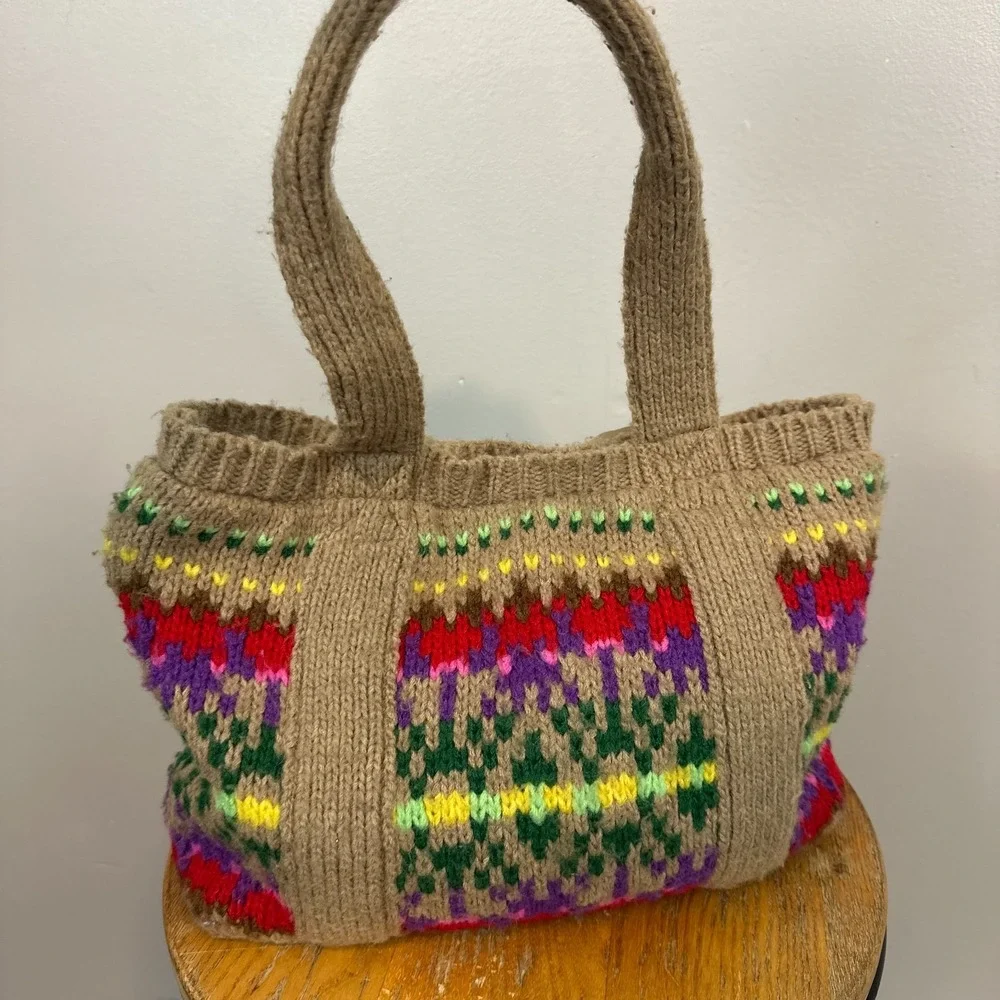 Old‎ Navy Y2K Knit Wool Mohair Vintage Hippie Boho Festival Brown Bag